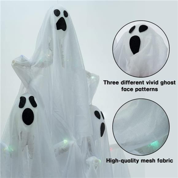 3 PCS Halloween Hanging Ghost with Light Window Decor, Animated Flying Ghost - Picture 7 of 7